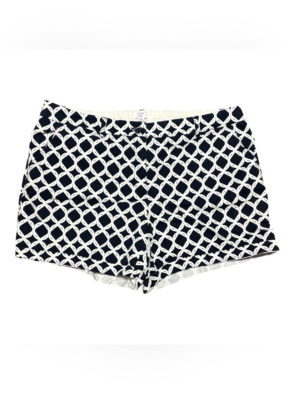 Crown & Ivy Cotton Blend Navy/White Geometric Print Shorts Size 20W